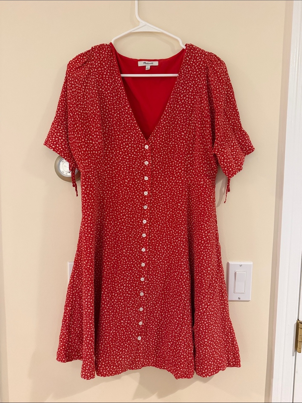 Madewell Red Micro-Print Button-Front Mini Dress